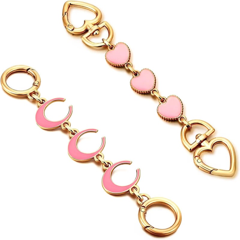 Tmtains ZLSPTK 2Pcs Bag Extender Chain Heart Moon Purse Strap Extenders for Handbags Purse Extender Chain Gold Purse Strap Replacement Pink Purse Accessories Bag Charms for Handbags Purse Making Supplies - Image 1